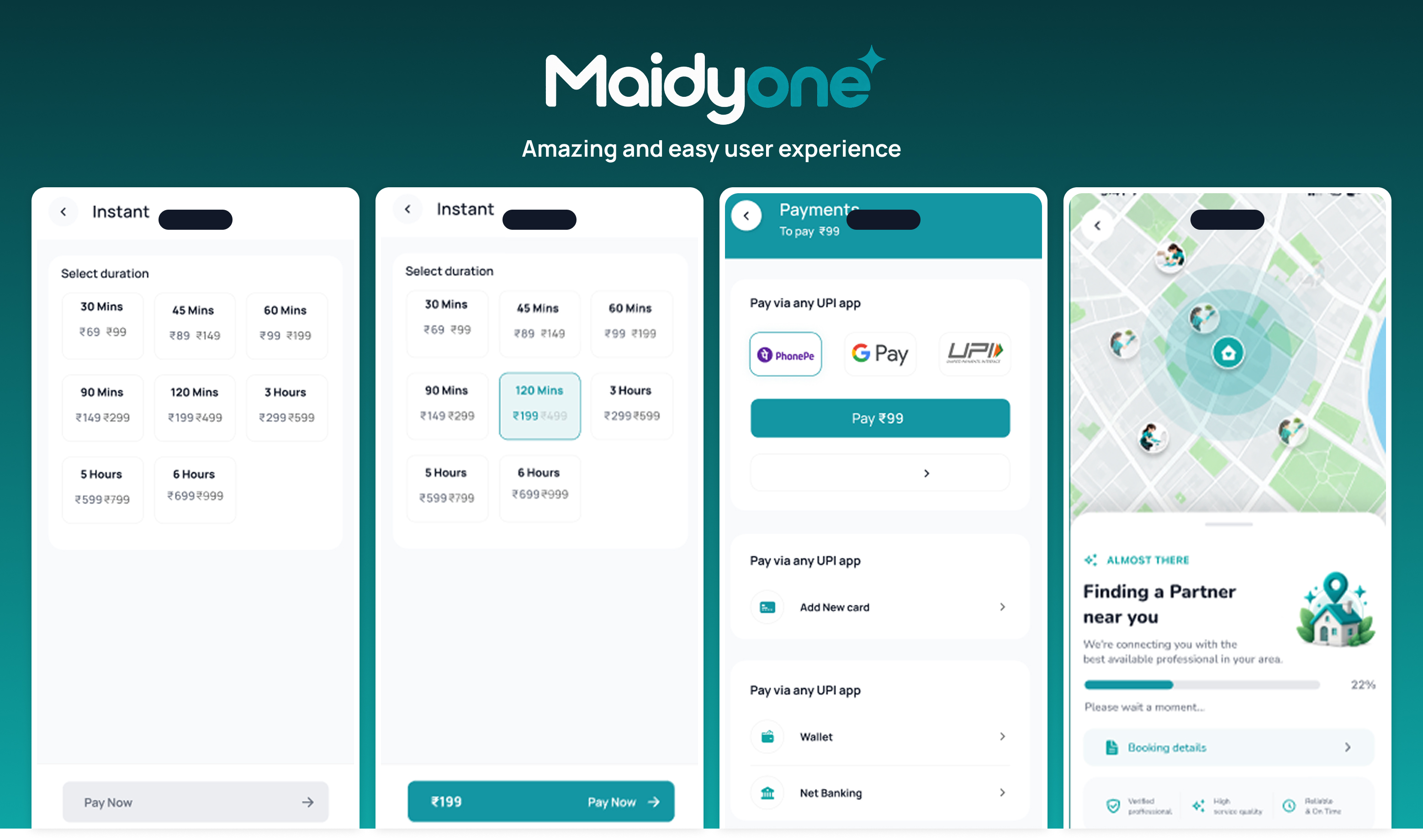 Maidyone Booking Screen